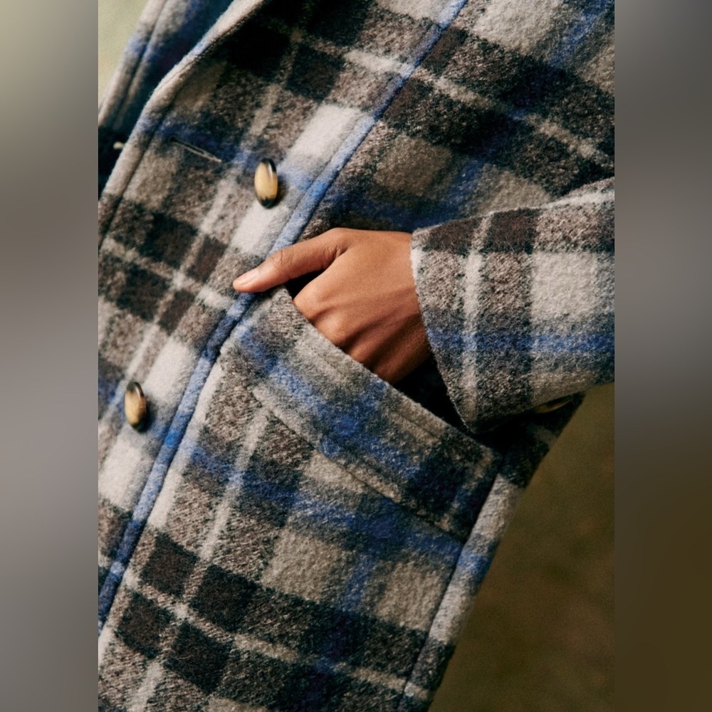 Sézane Viktor Long Wool Coat in Prairie Check NWT - Picture 5 of 11